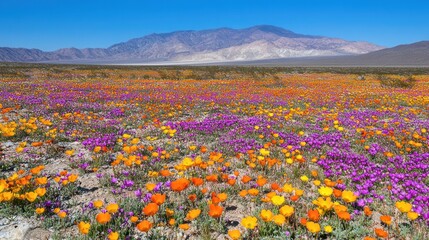 Fototapeta premium Vibrant Wildflower Super Bloom Against Mountain Range