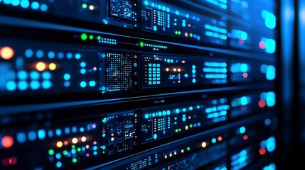 Fototapeta premium Illuminated Server Racks in Modern Data Center