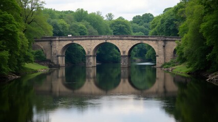 Fototapeta premium The Concord Bridge in Massachusetts with a serene river. Soft lighting highlights its historical importance in the fight for independence.