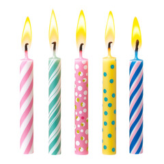 colorful birthday candles isolated on transparent white background, clipping path