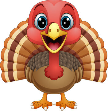 Cartoon a happy turkey posing