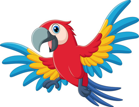 Illustration of cute macaw bird flying