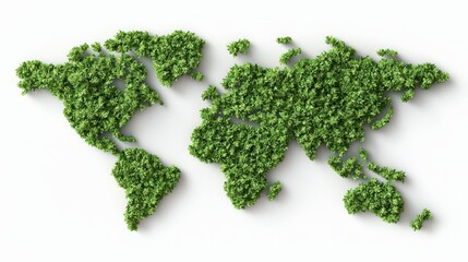 Green world map crafted from leaves, a symbol of global environmental awareness and sustainability