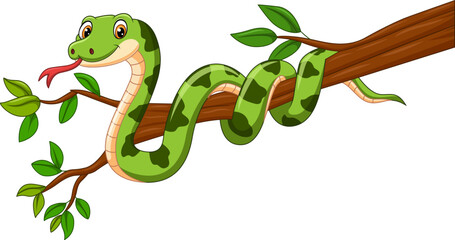 Cartoon snake on a tree branch
