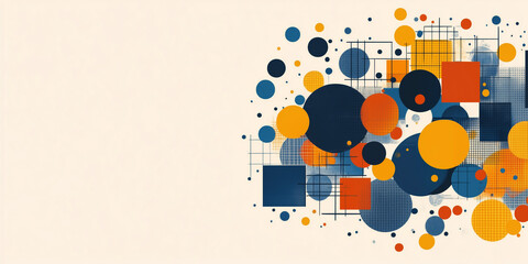 Obraz premium Abstract geometric pop art with bright colors, rectangles, circles and textural patterns in modern composition.