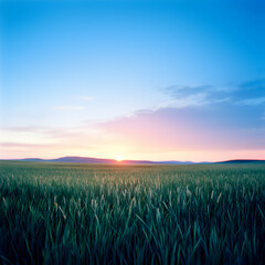 Sunrise Over a Dew-Covered Wheat Field
