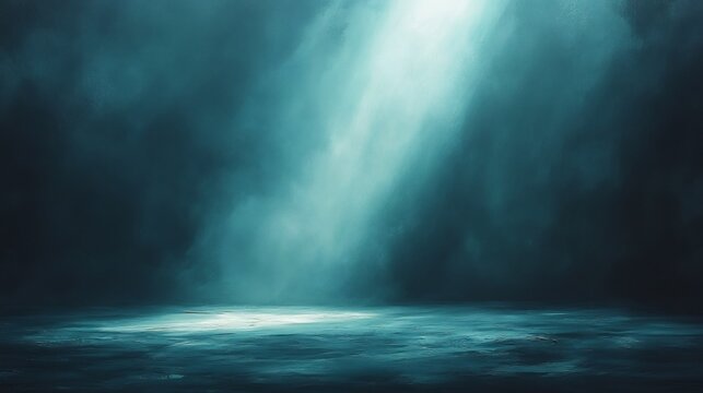 Mysterious teal light dramatically illuminates empty stage. AI Generated