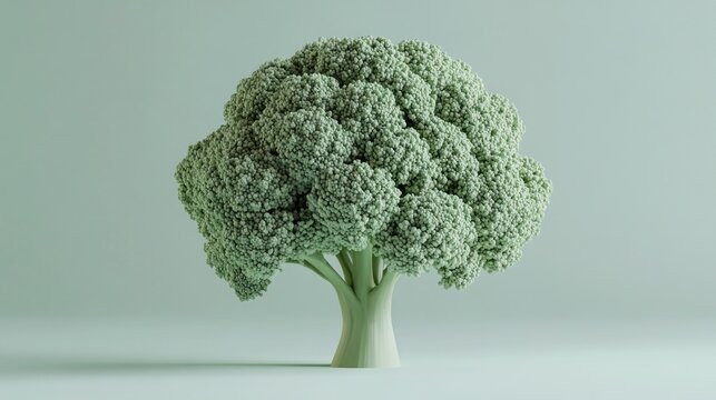 3D Rendered Broccoli Head Against Light Green Background