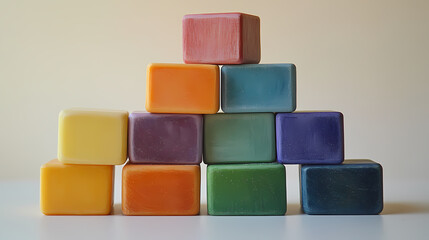 Colorful Blocks Pyramid on White Background