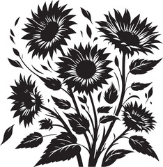 Black Color Sunflowers Silhouette Vector Illustration design, Solid White Background