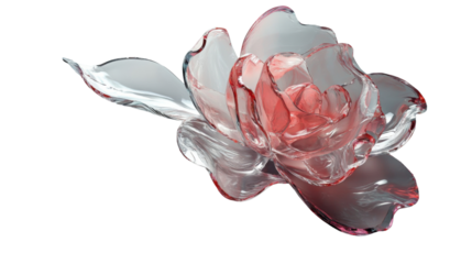 Red and white transparent glass rose blooming on transparent background