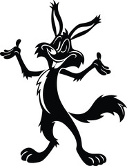 Cute funny dancing Coyote silhouette vector illustration, Cute funny dancing Coyote line art isolated vector art with transparent background