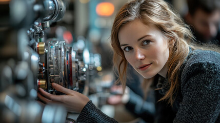Physics researcher testing space propulsion technologies in a simulated zero-gravity environment