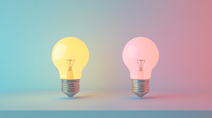 Yellow Bulb Lit, Pink Bulb Off on Gradient Background
