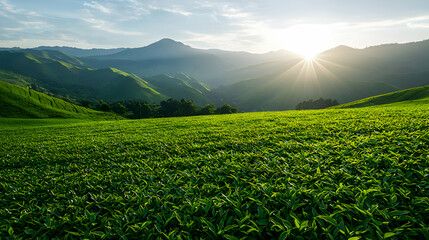 Sunrise Over Lush Green Hills