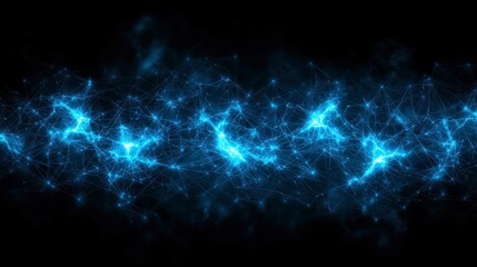 Abstract Blue Network Connections, Digital Data Flow, Glowing Lines and Points