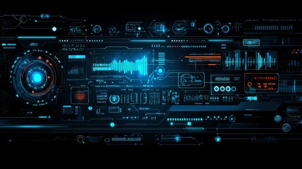 Futuristic Technology HUD Interface Digital Dashboard with Data Visualizations