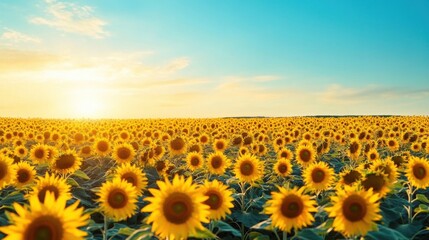 Fototapeta premium Sunflowers at Sunset A Golden Field Landscape