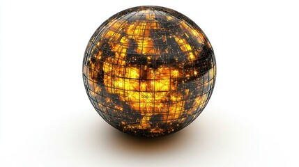 Obraz premium Burning Global Network Sphere, Isolated on White