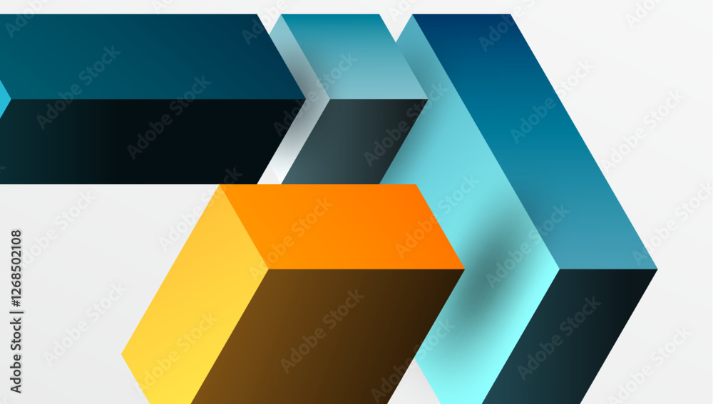 Poster Sleek abstract design featuring isometric 3D blocks in a clean, modern composition. Perfect for tech-inspired themes, with vibrant colors and geometric precision