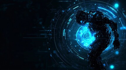 Fototapeta premium Cybernetic Humanoid in Digital Vortex - Futuristic Sci-Fi Concept Art