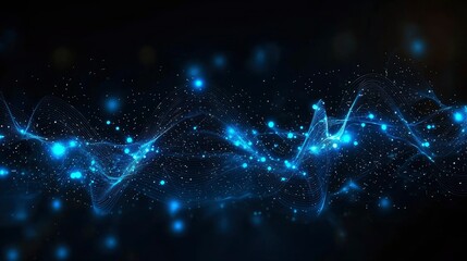 Abstract Blue Energy Wave Background Glowing Particles and Dynamic Flow