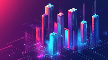 Neon Cityscape Digital Towers Illuminated Night