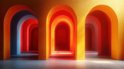 Fototapeta premium Vibrant Archways with Gradient Lighting in a Modern Space