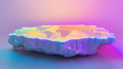 Abstract world map,  pastel  platform,  neon,  glowing