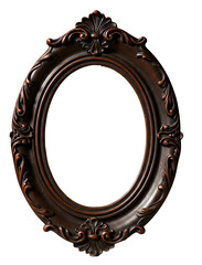 A graceful oval-shaped vintage mirror frame features intricate carvings and timeless detailing. Its refined curves create a sophisticated, antique aesthetic