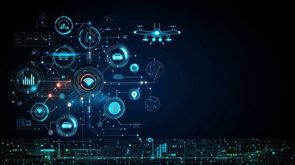 Fototapeta premium Futuristic Smart City Network Drone Delivery and IoT Integration