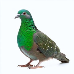 Naklejka premium Emerald dove green and black bird isolated on a white background for nature themes