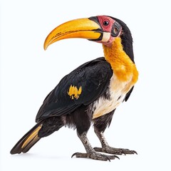 Obraz premium Hornbill bird with yellow beak isolated on white background in sharp focus