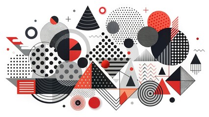 Obraz premium Abstract Black and White Geometric Shapes, Dots, Lines, Minimalist Design, Modern Art Background