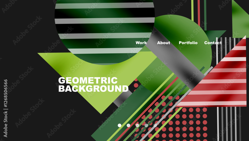 Poster Geometric Abstract Background with Bold Shapes and Contrasting Colors. Circles, triangles, squares and lines with shadow effect