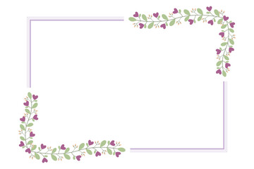 Beautiful Rectangular Wreath Or Border Frame With Green Leaves And Love Purple Flowers