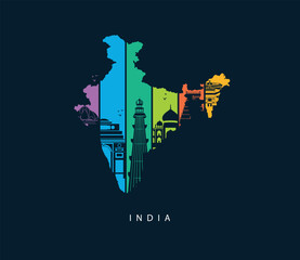 Explore india. indian map. modern skyscrapers in india illustration. World tourism day