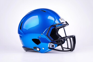 Fototapeta premium Blue football helmet, studio shot, white background, sports