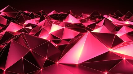 Obraz premium Abstract 3D render of a vibrant pink triangular landscape, glowing points, dark background