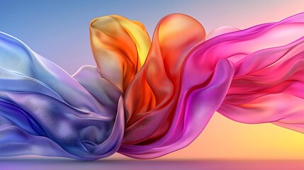 Colorful fabric flowing, sunset backdrop, design element