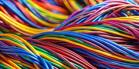 Colorful Electric Wires Close-Up: Detailed Texture and Strands