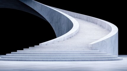 Fototapeta premium Marble spiral staircase, modern design, dark background, architectural concept
