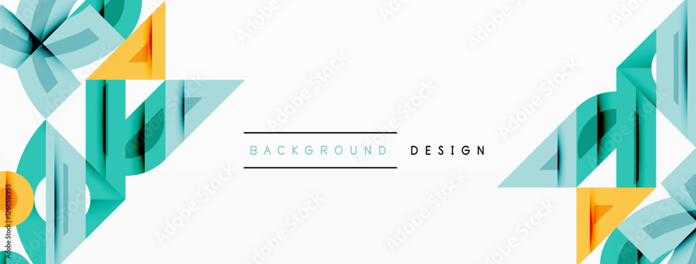 Poster Abstract geometric background with shapes, featuring circular and rounded elements. Bold contrast, smooth gradients, dynamic composition, futuristic style