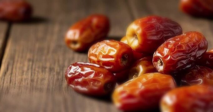 Motion shot of dates fruit, honey, bidara leaves, chickpeas, Arabian fruits, sand dune, desert, Eid Mubarak, Ramadan
