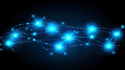 Fototapeta premium Abstract Network Connection Glowing Nodes and Lines in Dark Space
