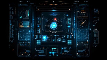 Futuristic Technology Interface Digital Dashboard with Glowing HUD Elements