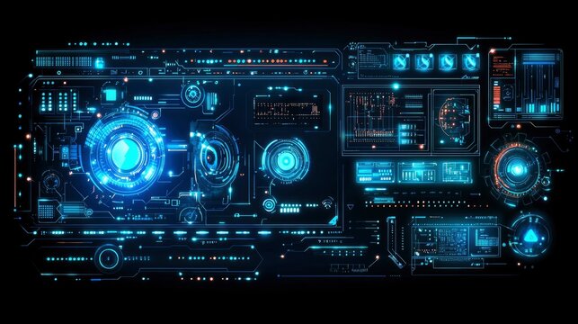 Futuristic Tech Interface HUD Display with Glowing Blue and Orange Elements