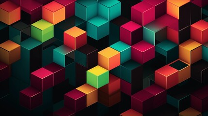 Abstract background, geometric cubes in vibrant multicolor arrangement.