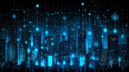 Obraz premium Futuristic Smart City Networked Urban Skyline at Night