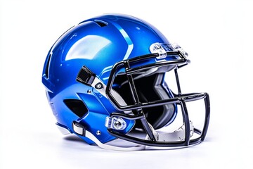 Fototapeta premium Blue football helmet, studio shot, white background, sports (8)